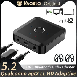 Adaptador Vaorlo 2 em 1 Bluetooth 5.2 Receptor de transmissor de áudio 24bit 96kHz 3,5 mm AUX APTX Adaptive Adaptador sem fio HD para TV PC CAR
