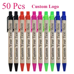 Pens 50 pezzi Eco Paper BallPoint Pen Pennello personalizzato Penne Black Ink Penne Incisione personalizzata Penna regalo per forniture per la scuola di business