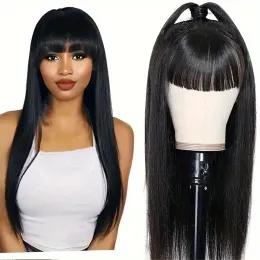 Perücken gerade Perücke mit Pony Fransen 100% menschliches Haar Perücken für Frauen glühlos Vollmaschine gemacht Brasilian Remy Hair Bangs Perücken zum Verkauf