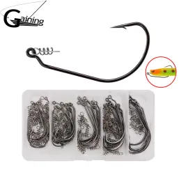 Tillbehör 50st Fishing Hook Carbon Steel Wide Crank Offset Fishhook With Spring Lock Pin For Soft Worm Lure 1/0# 5/0# Barbed Hooks