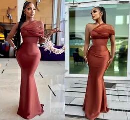 Brown Mermaid Long Bridesmaid Dresses For Black African Women Sexig One Shoulder Elegant Formal Party Bowns Aso Ebi Maid of Honor Dress Wedding Guest Wear