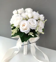 Bridal Druhna Bukiet Białe jedwabne kwiaty Róże Sztuczna panna młoda boutonniere szpilki Mariage Bouquet Wedding Akcesoria 9495633