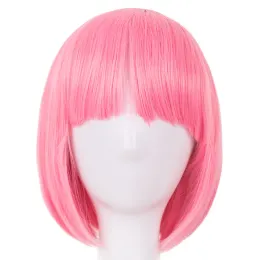Peruker rosa peruk feishow syntetiska värmebeständigt kort vågigt hår peruca pelucas kostym tecknad roll cosplay bob student hårpiece