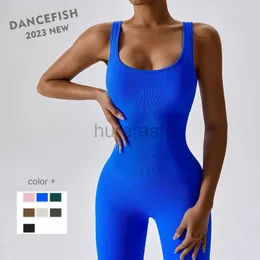 Aktive Sets Dancefish 2023 Frauen Sport Sets nahtloser Strickrippen Skinny Taille Fitness -Glamour -Tanzkleidung Fitness Activewear Aerial Yoga Jumpsuits 240424