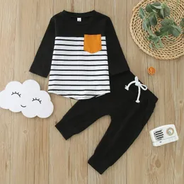 Clothing Sets 0-3Y Infant Born Toddler Baby Boys Clothes Striped Long Sleeve Pocket Pullover Tops Pants Fall Winter Two Pieces Outfits