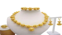 Naszyjnik dla kobiet Dubaj African Gold Jewelry Bride Bround Pierścienie Indyjskie Nigeryjskie biżuteria ślubna Zestaw prezent3364364