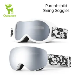 Eyewear Qunature Panda Skiing Eyewear Goggles for Adult Child Kids Breattable UV400 ANITFOG MTB Climbing Skating Snowboard Glasögon