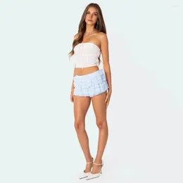 Kvinnors shorts skiktade spetsbyxor mini eleganta kulottar för kvinnor flerskiktad lolita kjol semester sommar