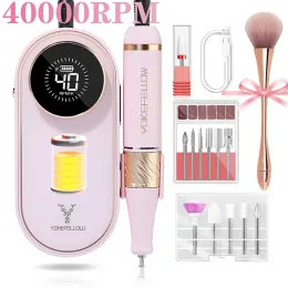 Exercícios Yokefellow Portable 40000rpm Máquina de perfuração de unhas Broca elétrica recarregável para unhas com 12 bits de perfuração para pregos de gel acrílico