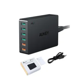 Стенд Aukey Pat11 6 USB -порт 60 Вт быстрое зарядное устройство Eu US UK UK Plug Station Station Qualcmm Quick Charge 3.0 Desktop Charger