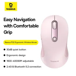 Topi Baseus Wireless Mouse Gen 2 F02 Bluetooth 2.4G 4000 DPI Mouse da gioco con pulsanti personalizzabili per PC MacBook Tablet Laptop Topi