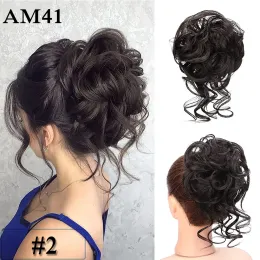 Chignon Lihui Synthetic Bun Bunsysy Curls Band Elastic Hair Clip Wig Pige女性ヘアクリップブラックブラウン