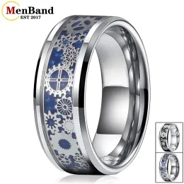 Bande Uomini Domenni Wedding Chand Anello in carburo di tungsteno con ruota meccanica e intarsio in fibra di carbonio 6 mm di comfort fit di comfort