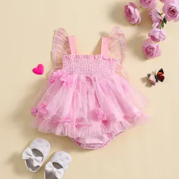 Tek parça yeni doğan bebek kız bebek kız romper kolsuz çiçek kelebek tülle patchwork tulumlar tutu elbise yaz kıyafetleri 018m