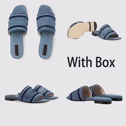 Designer Women Sandals Denim Slides Flat Slippers Platform Beach Jelly Rubber Script Embroidered Summer Fall Mules Outdoor Waterproof Luxury