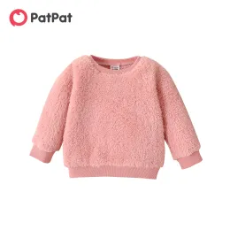 Sorto Patpat Baby Girl Cotton Longsleeve Solid Fluffy Lã Pullover
