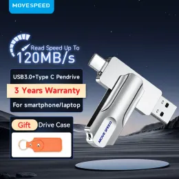 Drives Movespeed 2 в 1 USB Flash Drive 128 ГБ 3.0 OTG Type C Pen Drive 256 ГБ 64 ГБ 512 ГБ метал USB C Pendrive для телефонов ноутбуки Macbook