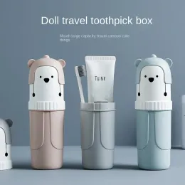 Spazzolino da cartone animato orso coppia di articoli da toeletta dentifrice per viaggi per viaggi per viaggi in plastica portatile scatola di deposito