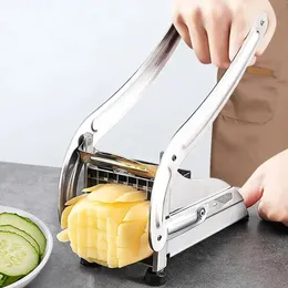 French Fry Cutter Multifunction Vegetable Fruit Chopper with 2 Stainless Steel Blades for French Fries Chips Maker Potato Slicer