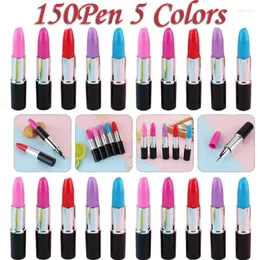 150st Lipstick Shape Pen Ballpoint Writing Pennor Multi-Color Cute Ball Novelty Office Stationery Gift
