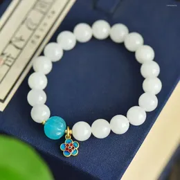 Strand Hetian Jade Rodada de 10 mm de contas brancas emparelhadas com a Amazonite Multi-Treasure Bracelet 9468#