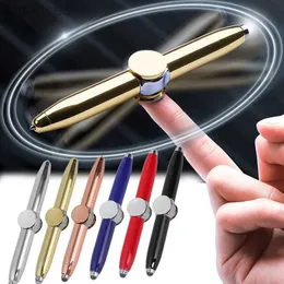 Dekompression Toy Metal Luminous Spinner LED Light Spinning Pennor släpper tryck Student Gift Spinning Ballpoint Pen Twirling LED Roterande leksaker D240424