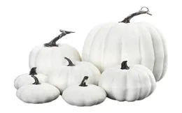 7 pezzi Set Halloween White Artificial Pumpkins Harvest Fall Harvest Ringraziamento Decorazioni per la casa POGRAFICI Y2010151917159