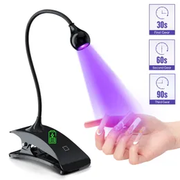 Wiederaufladbare UV -Nagellichtertrockner -LED -Lampe 3 Zahnräder Timing Flexible Mini Clipon Schreibtisch DIY Manicure Tools 240415 Einstellen