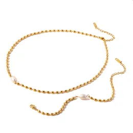 Nuova collana del braccialetto di moda del designer Set per donne placcate con acciaio in titanio in oro 18K, gioielli di fagioli oro ovali a perle d'acqua dolce naturale non sbiaditi, spedizione gratuita