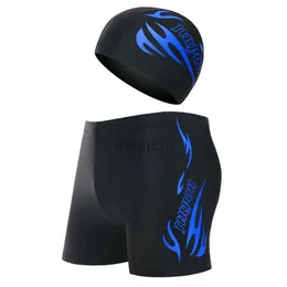 Men's Swimwear 2 Pcs/Set Swimming Trunks Quick Dry Men Shorts Breathable Elastic Swimming Set Great Stitching Swimming Cap for Vacation d240424