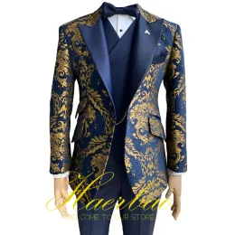 Suits Navy Groom Wedding Tuxedo Men's Blazer ThreePiece Suit (Jacket Pant Vest) Slim Fit Formal Party Clothes