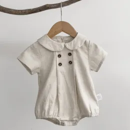 Enstycken sommar toddle barn rand bodysuit pojkar lös tändskrage jumpsuit flicka baby tunna skjorta crawlwear onesie kläder en bit