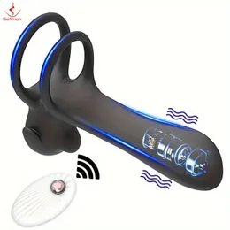 Safiman Male Vibrating Locking Ring Gspot Stimulator Penis Försenad utlösning 20 Vibrationslägen Vuxen Sex Toys Wireless 240412