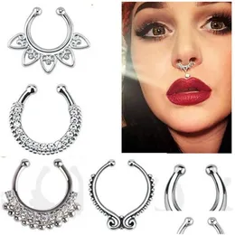 Nose Rings Studs Fashion Fake Septum Medical Titanium Ring Piercing Sier Crystal Indian Body Clip Hoop For Women Girls Jewelry Gift Dr Dhkkp