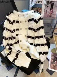 Frauen Strick Onalippa Kontrast Vintage Striped Strick -Strickjacken passen alle passen O Hals Single Breasted Cardigans Korean Chic Slouchy Style