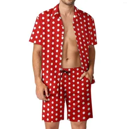 Herren -Tracksuits Red White Polka Dot Men Sets Vintage Print Casual Shorts Sommer Ästhetik Strandhemd Set kurzarmes Design übergroß