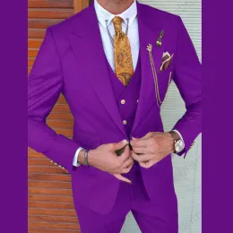 Abiti 2022 Ultimo abito da uomo viola estivo bottone oro set 3 pezzi per sposo nuziale slim fit man best man ropa hombre pantalone maschio abito maschio