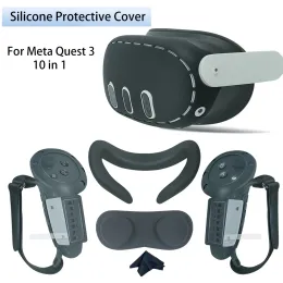 Glasses 10in1 Silicone Controller Cover Case for Meta Quest 3 VR Headset Grip Protector with Battery case For Quest 3 VR Accessories
