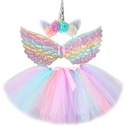 Baby Girl Unicorn Tutu Childrens Ski Suit Birthday Party Sheer Ski Set Childrens Christmas Halloween Costume With Wings 240424