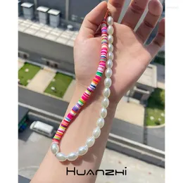 Colares pendentes coloridos de cerâmica macia colorida colar de verão oval de pérola para mulheres personalidade de garotas exclusivas huanzhi exclusivas huanzhi