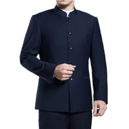 Suits Classic Men Business Çin Dağ Takım Set 2 Parça Yüksek Kaliteli Düğün Elbise Seti Siyah Donanma Şarap Kırmızı Takım+Pantolon