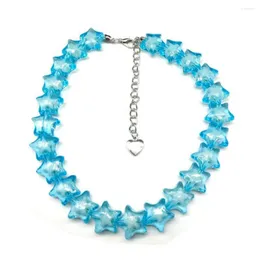 Choker Y2K Dopamian Creative Colored Pink Blue Acrylic Pentagram Necklace For Women Trendy Punk Simple Ins Accessories