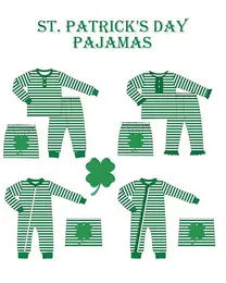 A coleção St. Parker Collection Coleção de meninos e meninas Pijama sets com listras verdes Lucky Fours Fleeds Clovers 240418