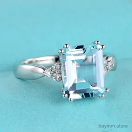 Alyans Moda Aquamarine Kristal Rhinestone Halkaları Kadınlar İçin Gelin Düğün Nişan Yüzük Partisi Takı Yıldönümü Hediyesi Anillos Muje