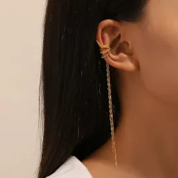 Earrings 1 PC Long Tassel Gold Color Ear Cuffs Non Perforated Elf Ear Clip Earrings Fake Cartilage Earrings For Women Hot Selling Jewelry
