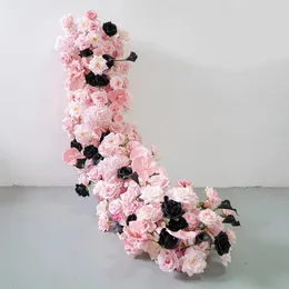 Flores decorativas de luxo rosa preto rosa peony Anthurium Sofá Tabel Runner Casamento Deco Floral Artlement Flower Row Evento Party Stage