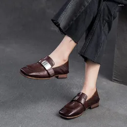 Casual Shoes Gktinoo Versatile Square Toe British Style Loafers Women's Low Heels 2024 Spring French Retro Horse Leather Pumps