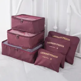 6PCSセット旅行保管バッグスーツケースパッキングセットストレージケースオーガナイザー衣類靴折りたたみ式主催者ポータブル荷物バッグ
