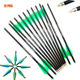 Arrow 12pcs Spine "400" 2 verde e 1 seta de carbono azul, seta de parafuso substituível é usada para caçar ao ar livre de arco e arco e flecha