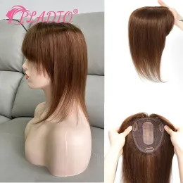 Toppers Pladio Human Hair Topper Hair Pedaçam com franja 100% Remy Remy Clipin One Piece Invisible Toupe para mulheres com cabelos finos